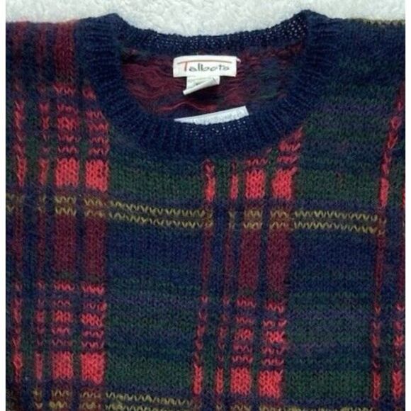 VINTAGE Talbots Wool Blend Sweater Mens M Mohair Plaid 80s Retro Christmas RARE - Picture 3 of 16